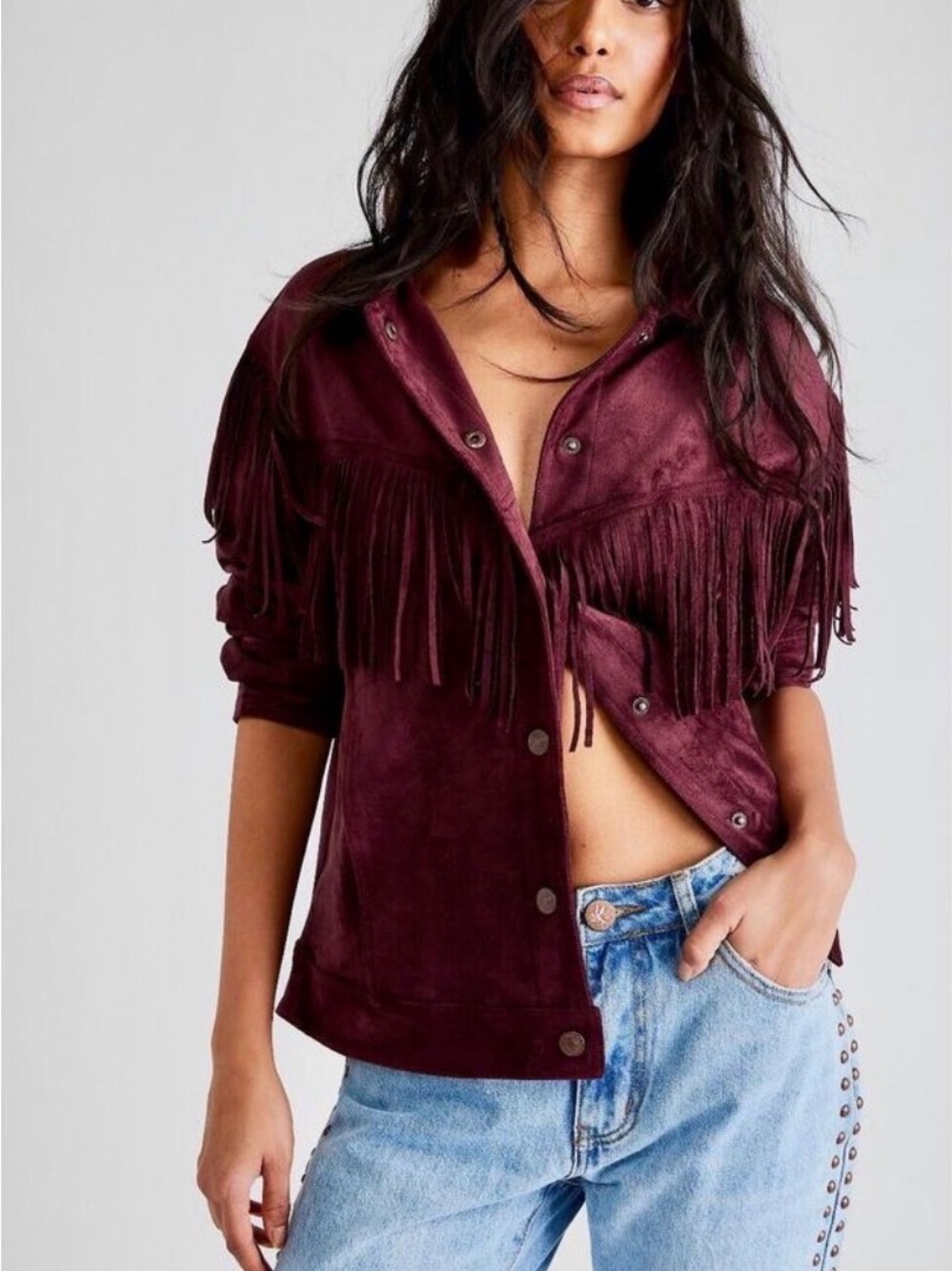 We The Free Cosmic Karma Faux Suede Fringe Jacket size Large